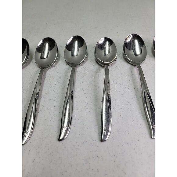 8 Pc Vintage MCM Oneida Community Atomic TWIN STAR Stainless Steel Tablespoons